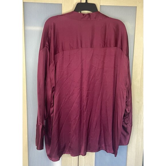 GAP Relaxed Satin Shirt Red Burgundy Sz XXL plus Holiday Party Career Blouse Top - Picture 5 of 5